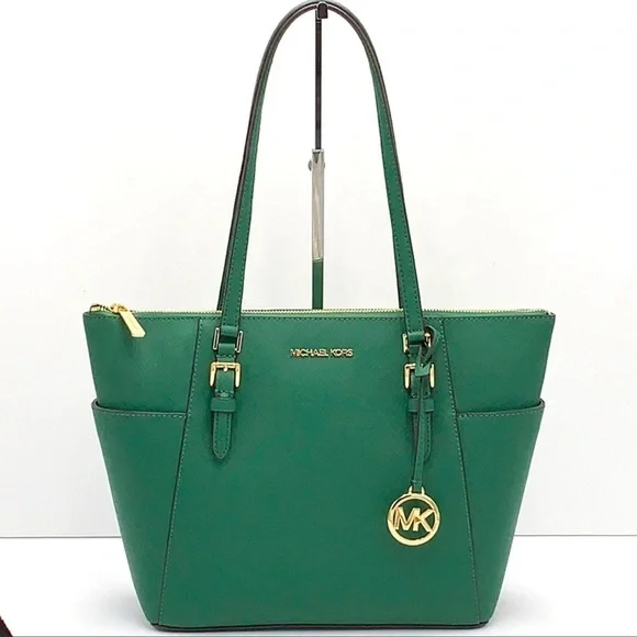 MICHAEL KORS Charlotte Large Leather Top-Zip Tote
Palmetto Green 
NWT - Picture 2 of 16